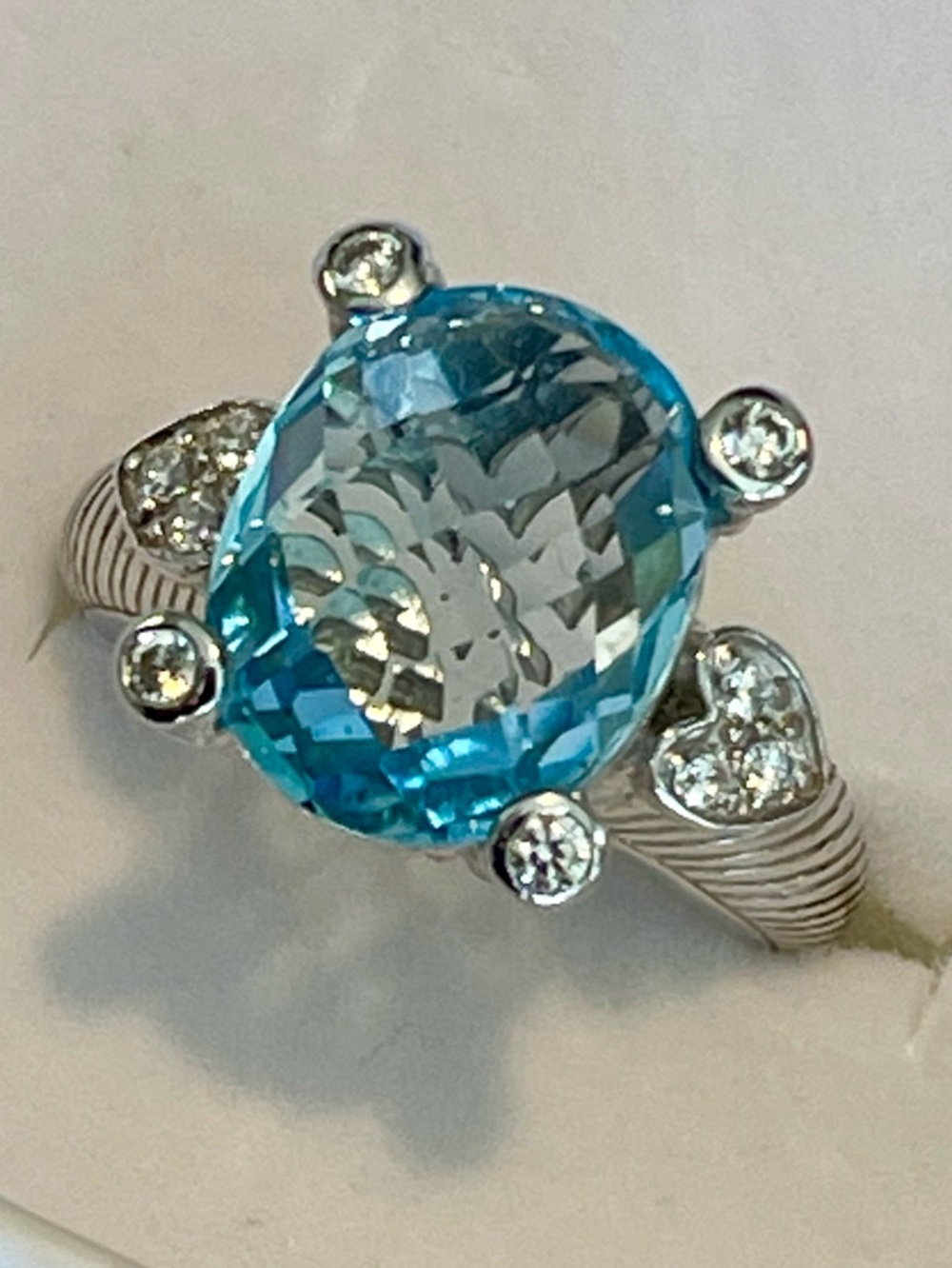 Gorgeous Judith Ripka Sterling Silver Blue Topaz Cushion Gemstone Heart Ring 💍✨